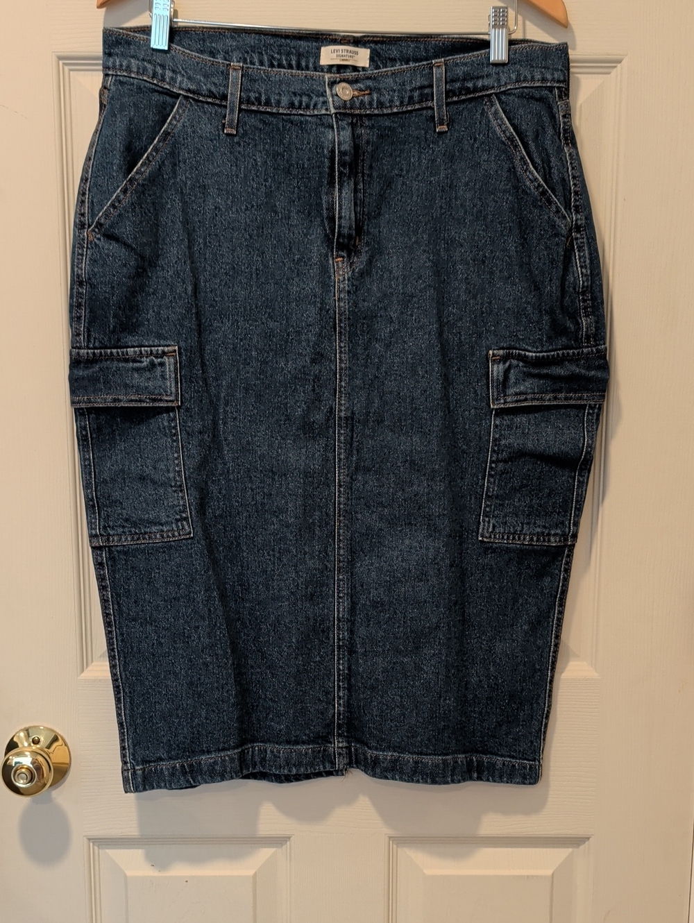 Levi's Dark Blue Denim Pencil Skirt with Cargo Pockets